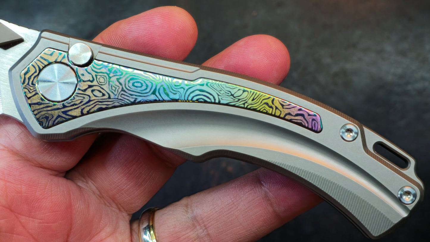 SixLeaf Folding Knife Yellow Titanium Handle 14C28N