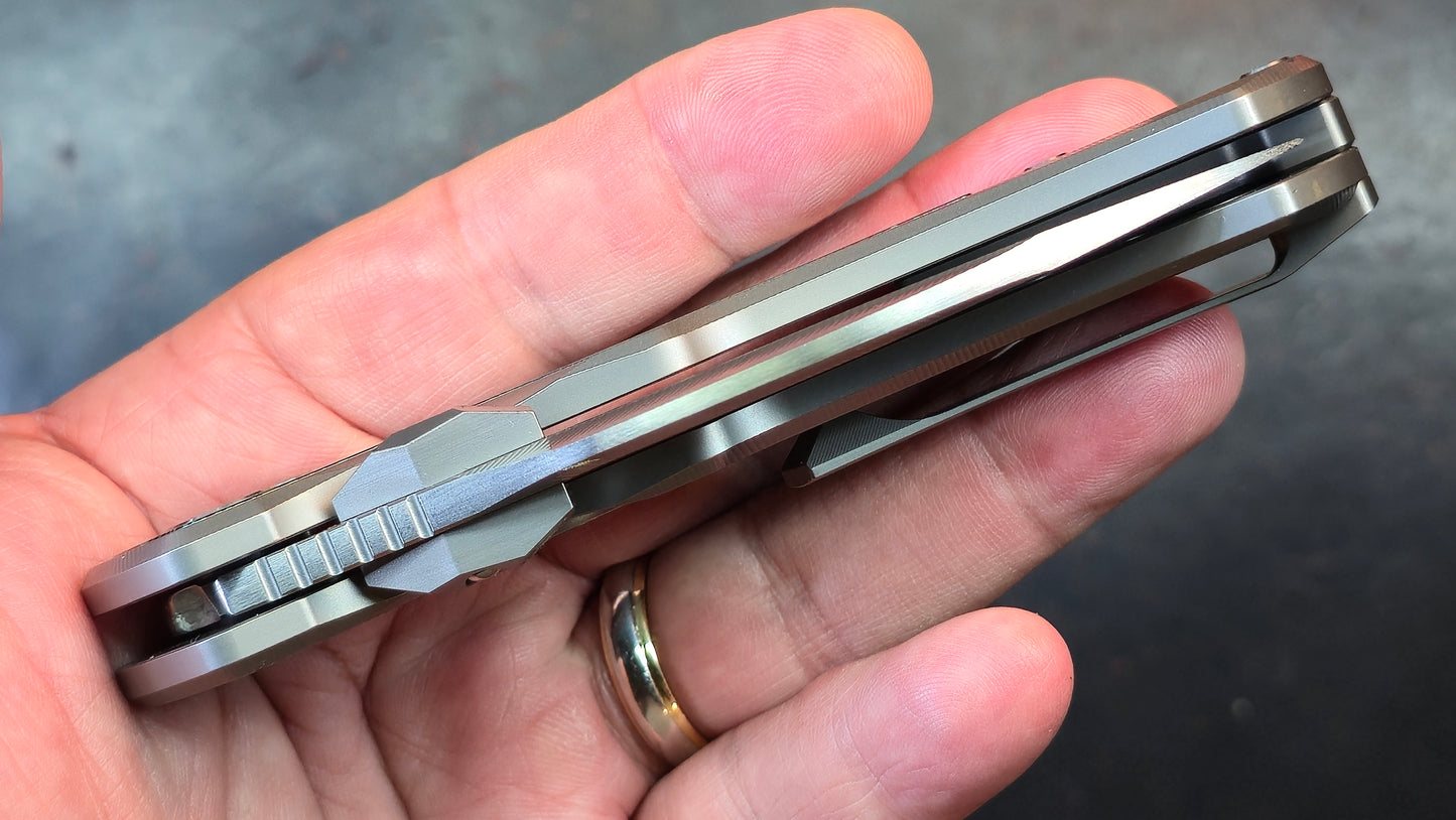 SixLeaf Folding Knife Yellow Titanium Handle 14C28N