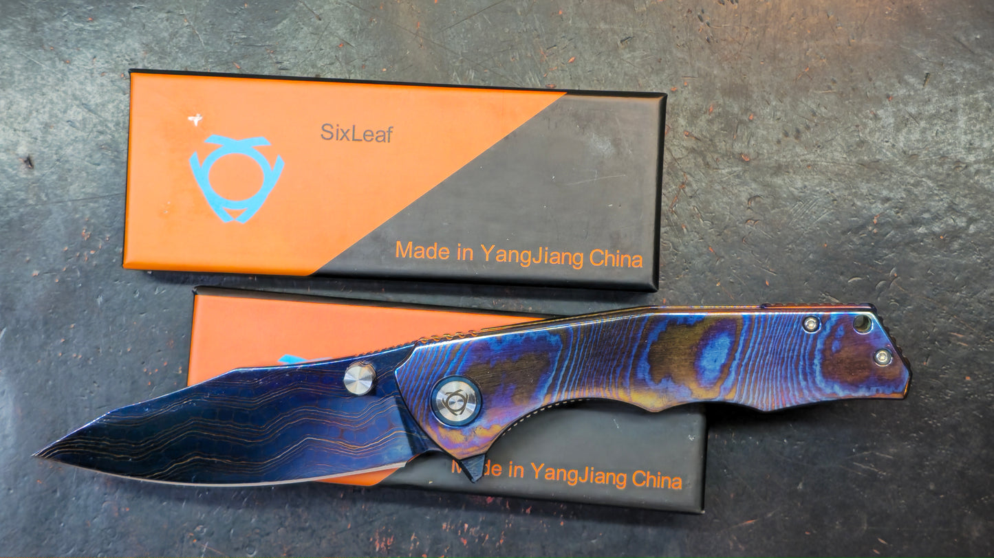SixLeaf SL-81 Timascus Handle Damascus Blade