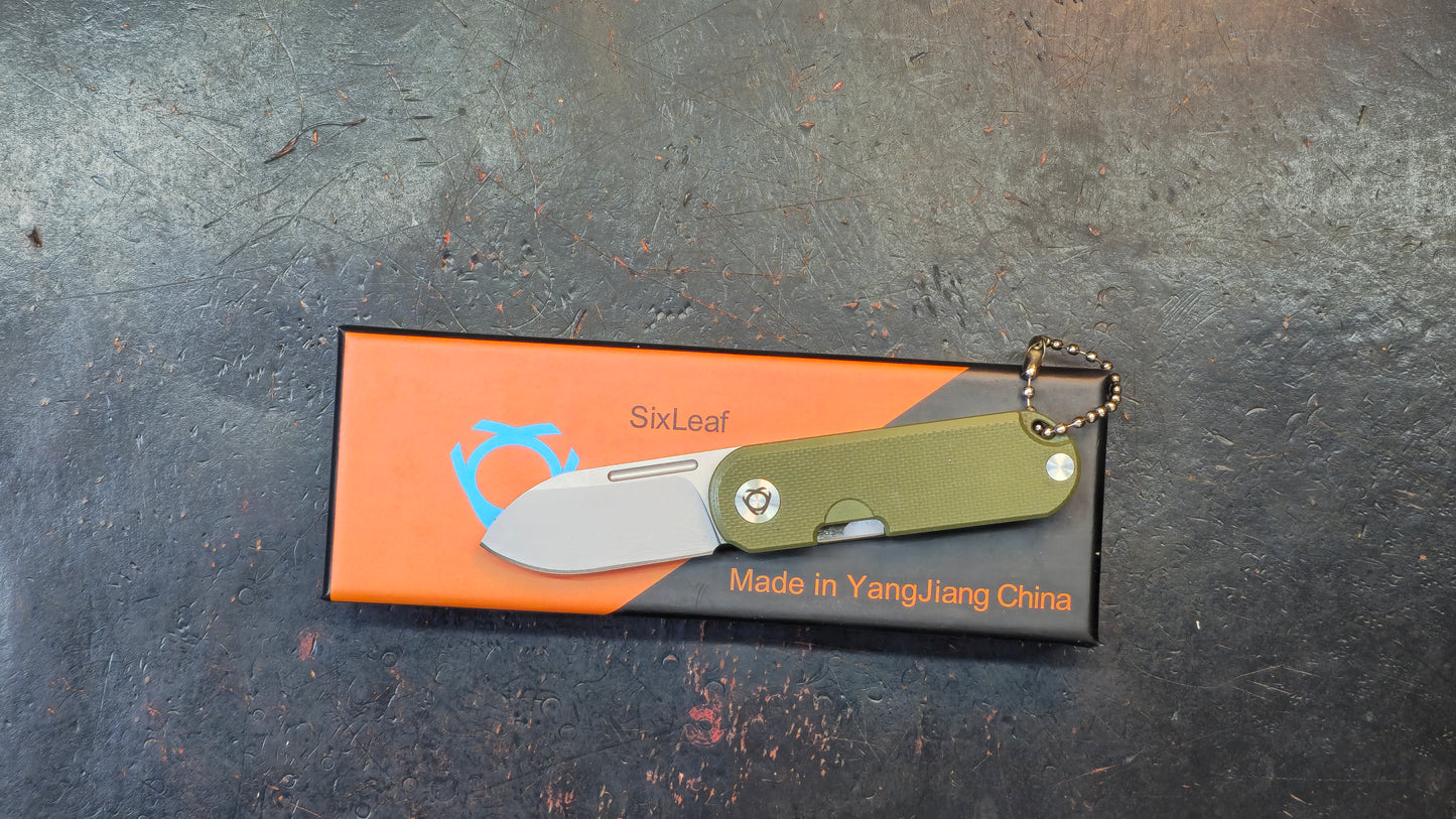 SixLeaf SL-75B-Green Micro Mini Folding Knife G10 Handle D2 Blade