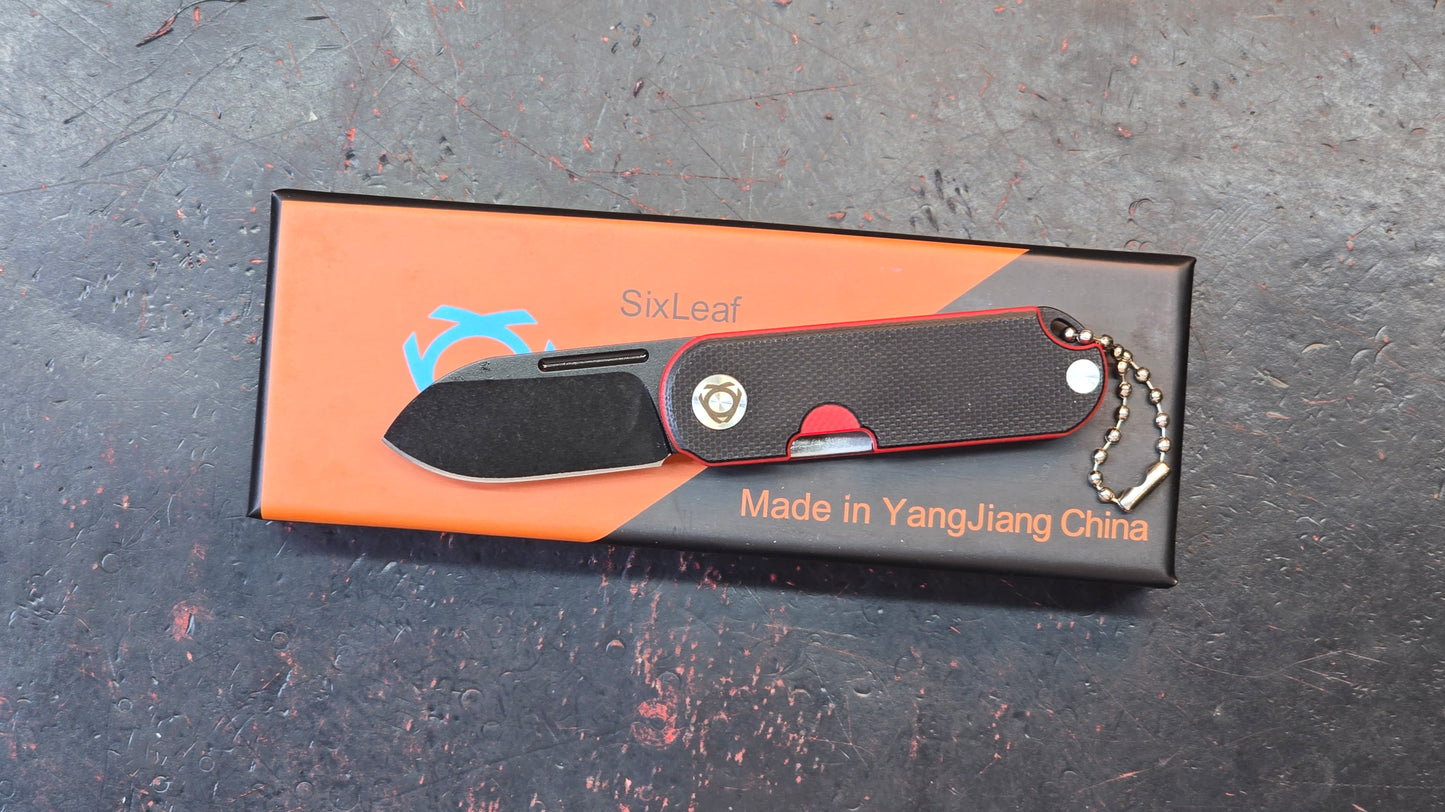 SixLeaf SL-75B-Black Micro Mini Folding Knife G10 Handle D2 Blade