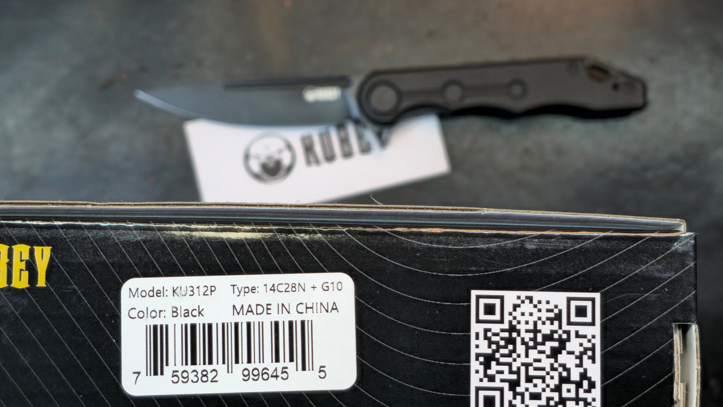 Kubey Mizo Folding Knife Black G10 Handle 14C28N