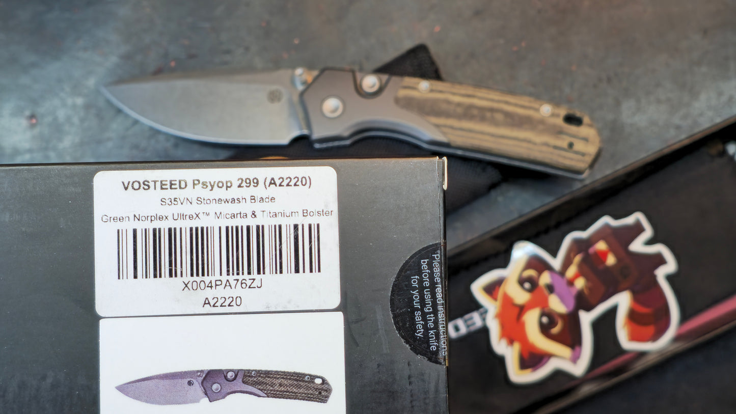 Vosteed Psyop Folding Knife Green Norplex UltreX Micarta Handle S35VN
