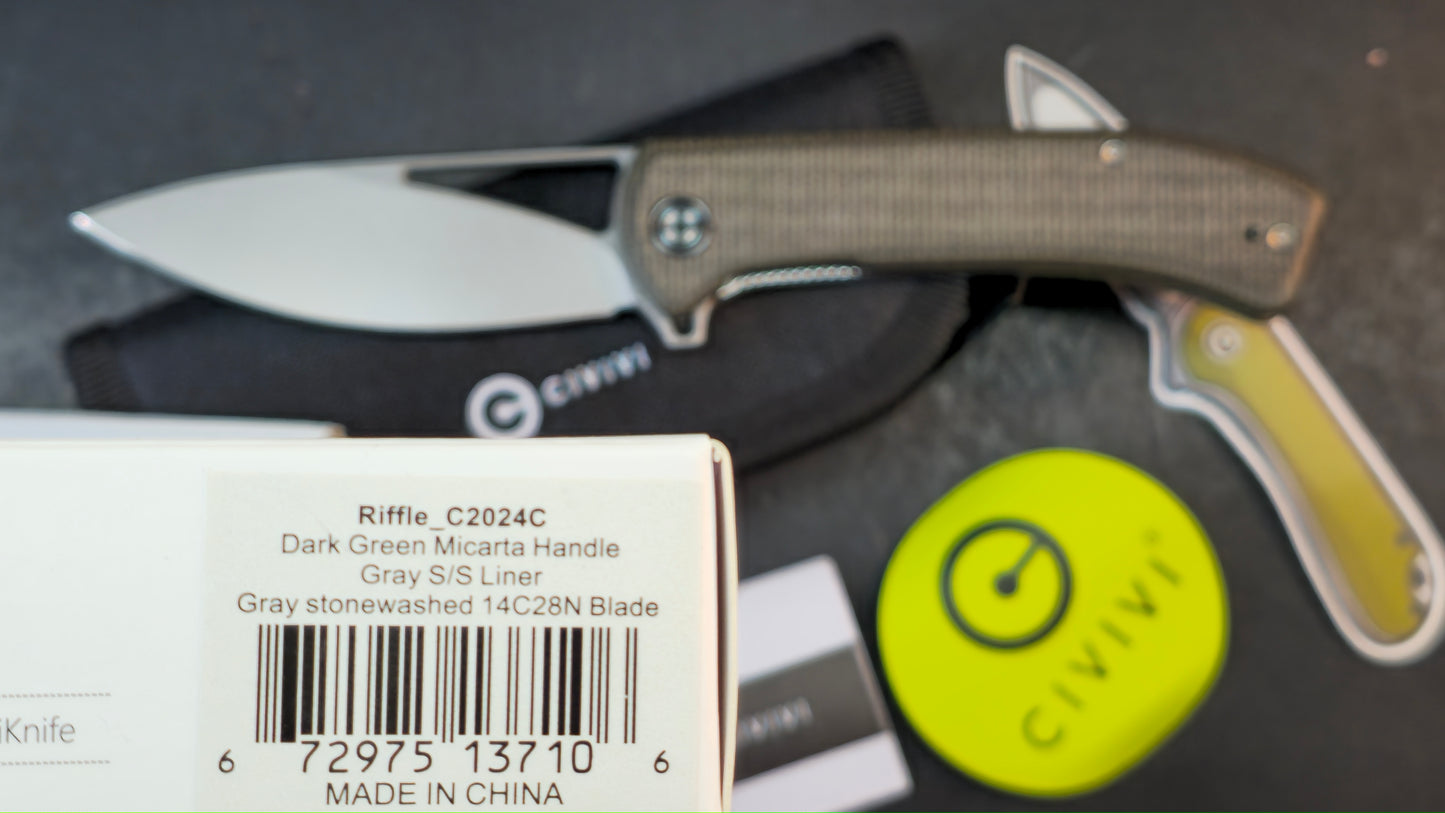 CIVIVI Riffle Flipper & Thumb Hole Micarta Handle 3.46" 14C28N Blade