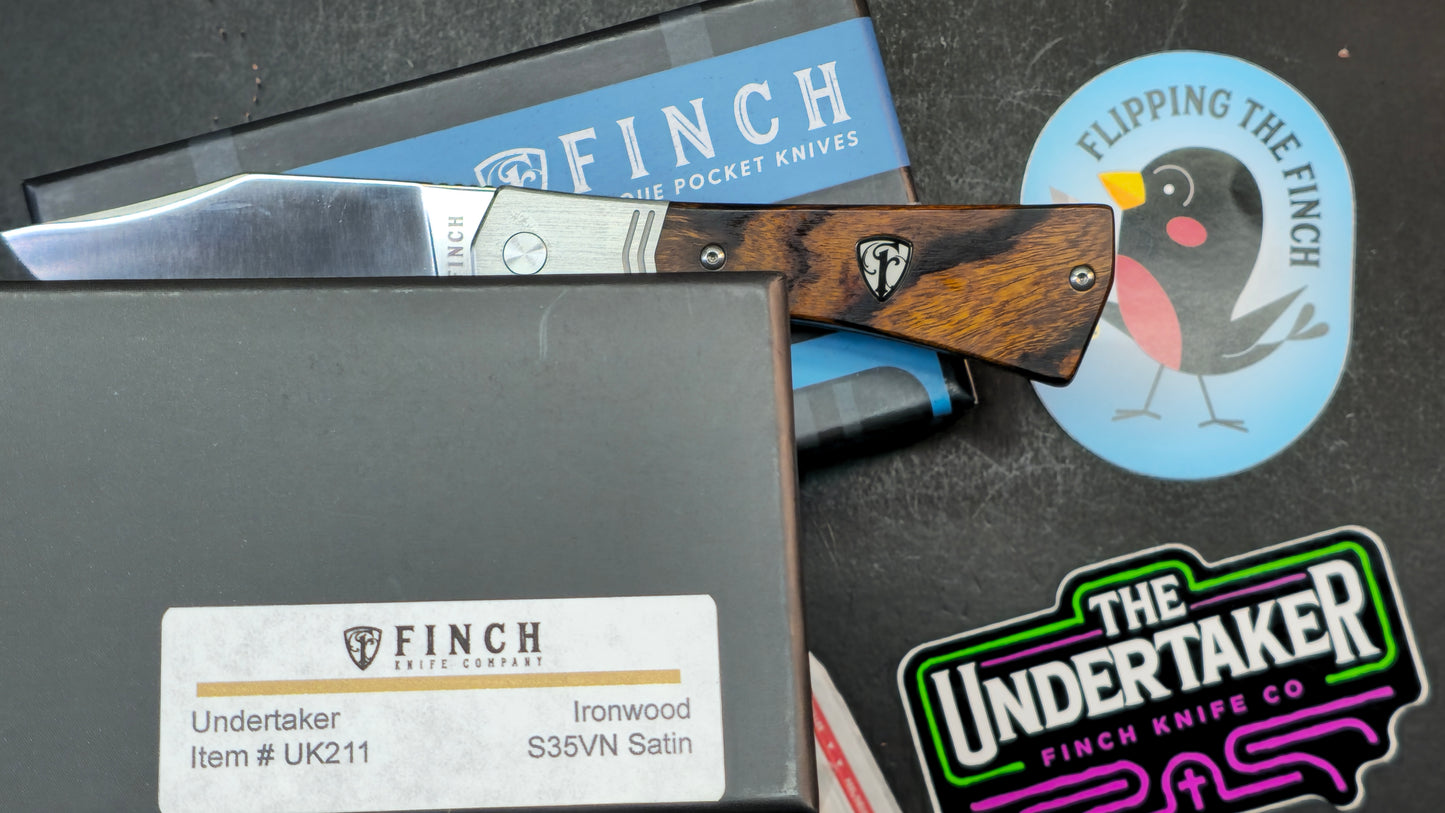 Finch Knife Co Undertaker Saphire Blue Micarta / Iron Wood Handle S35VN
