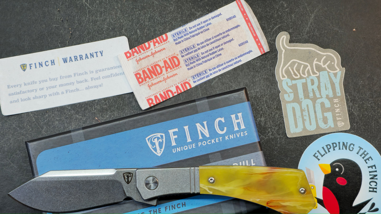 FINCH Knife Co STRAY DOG Green Micarta / Cream Soda Resin Handle N690 (NEW - OPEN BOX)