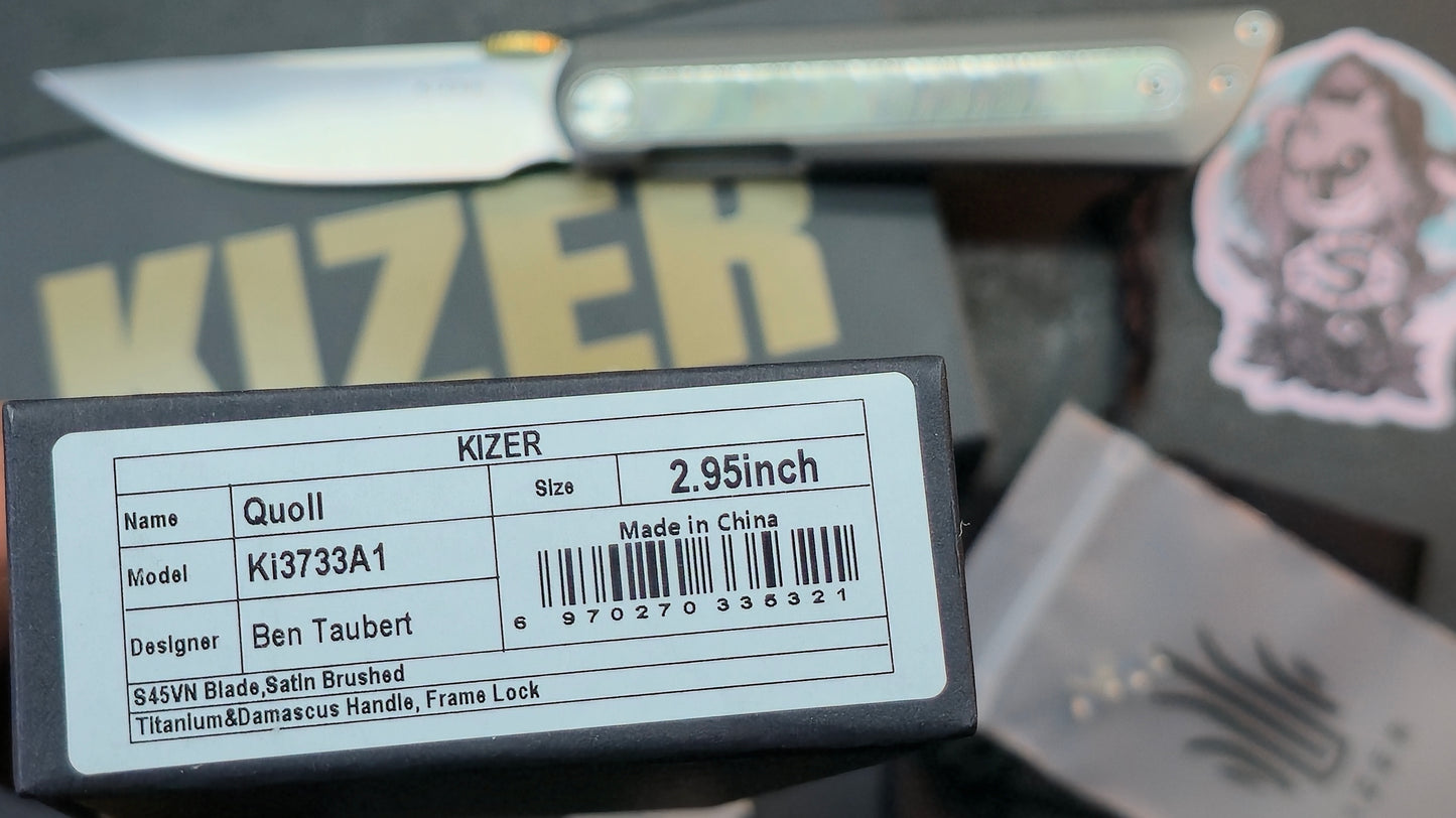 Kizer Quoll Folding Knife Titanium/Damascus Handle S45VN Blade