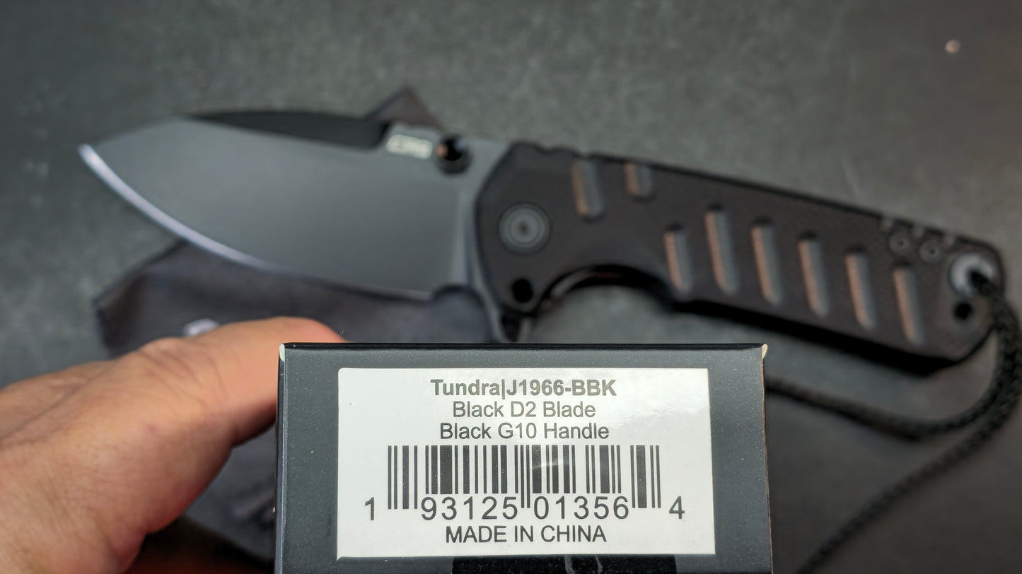 CJRB Tundra Folding Knife Black G10 Handle D2