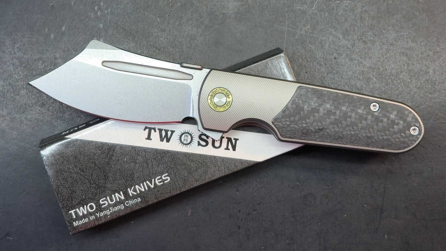 TwoSun TS584 Titanium/Carbon Fiber Handle 14C28N Plain Edge