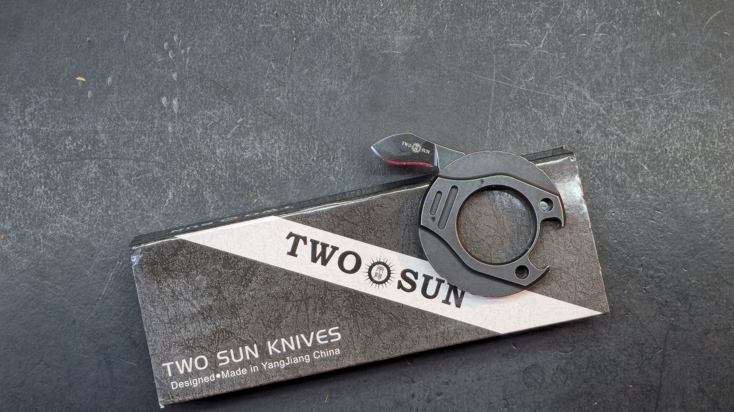 TwoSun TS487 Stonewash/Black Titanium Multifunctional Mini Tool/Bottle Opener M390