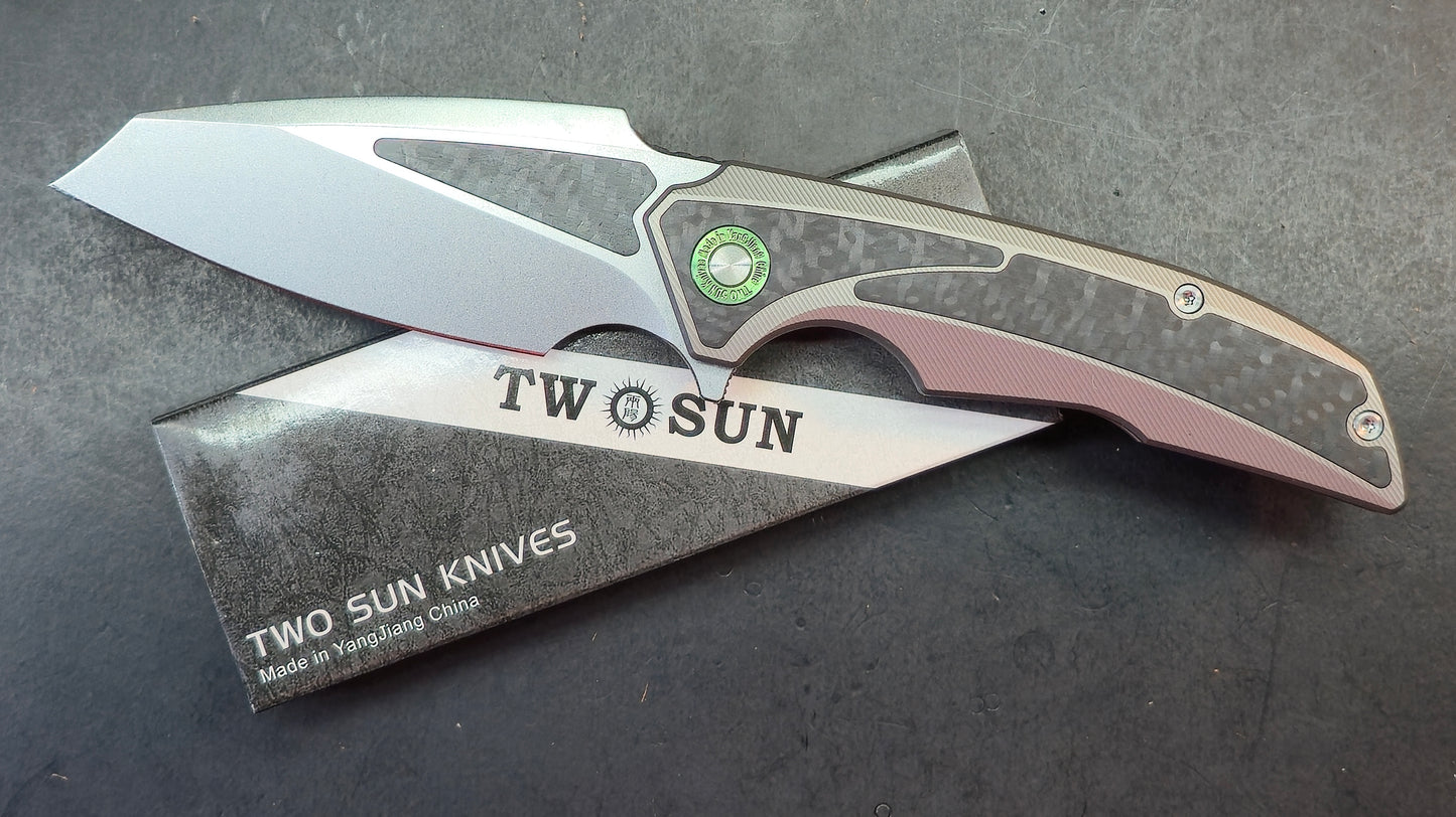 TwoSun TS591 Titanium/Carbon Fiber Handle 14C28N Plain Edge