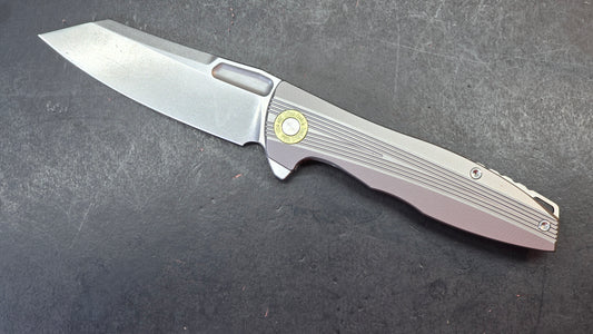 TwoSun TS39 Blue / Gray Titanium Handle M390 Plain Edge (NEW)