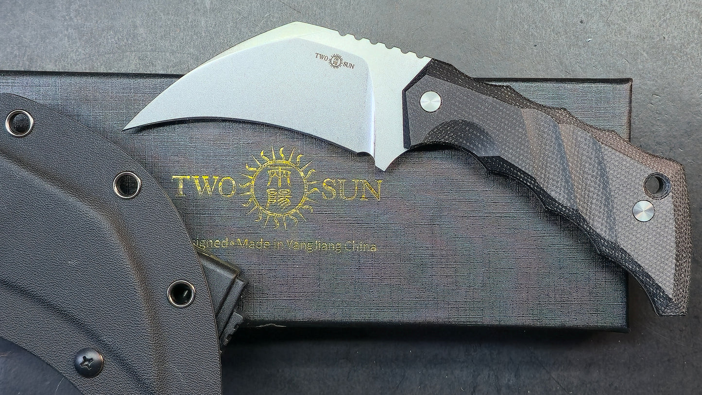 TwoSun TS618 Fixed Blade Knife Black Micarta Handle D2