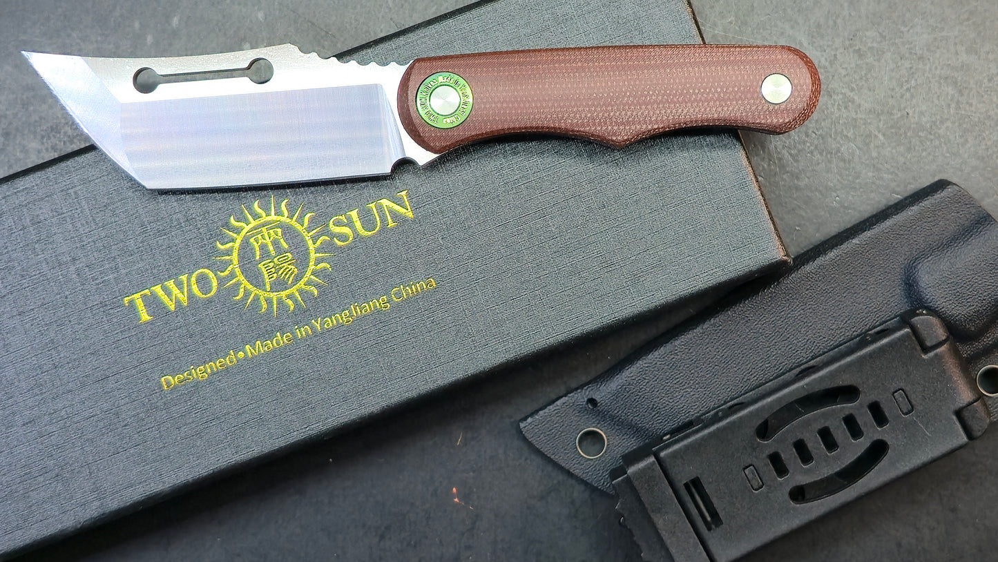 TwoSun TS534 Fixed Blade Knife Brown Micarta Handle D2