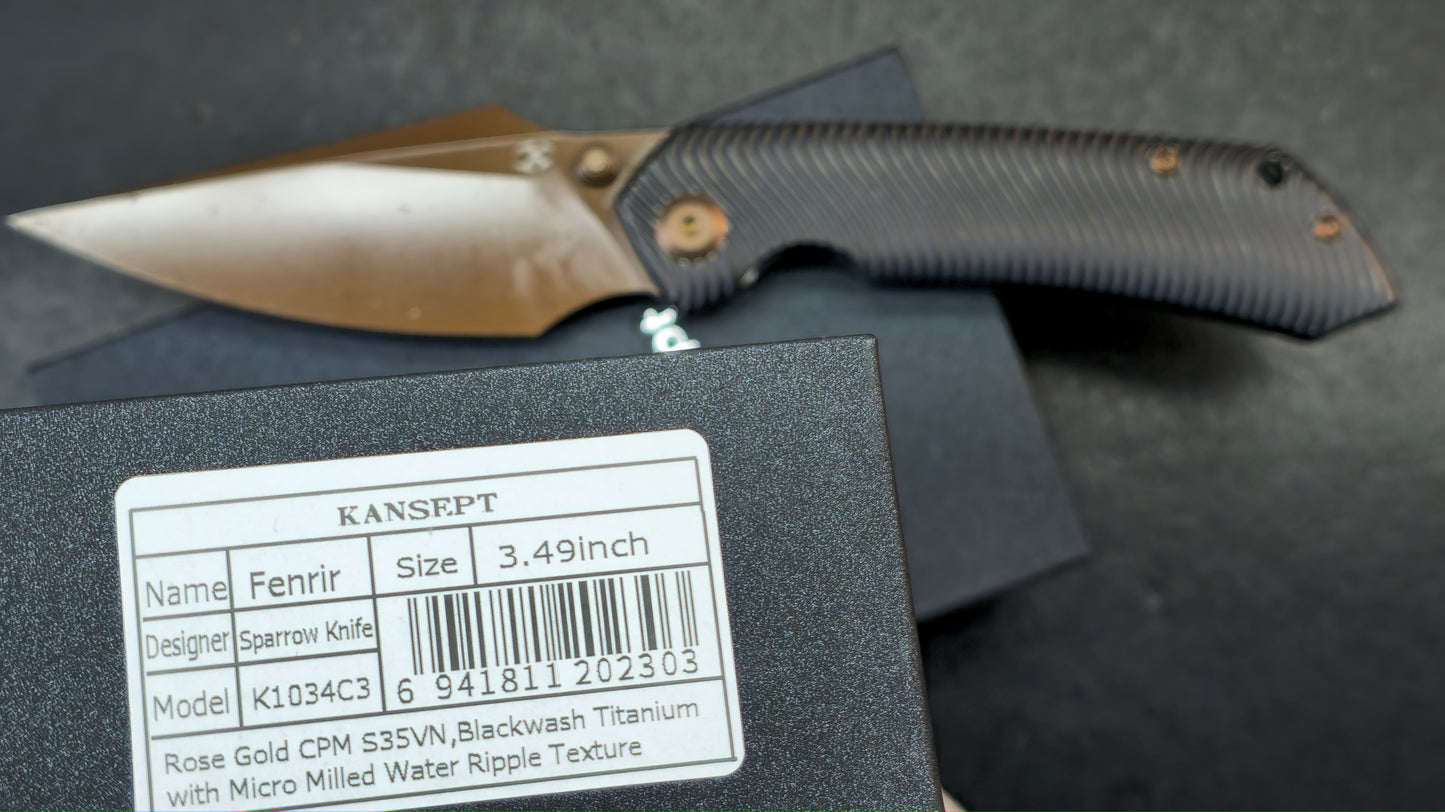 KANSEPT Fenrir Blackwash Titanium Micro Milled Water Ripple Texture Rose Gold CPM S35VN (DISCOUNT IN CART)