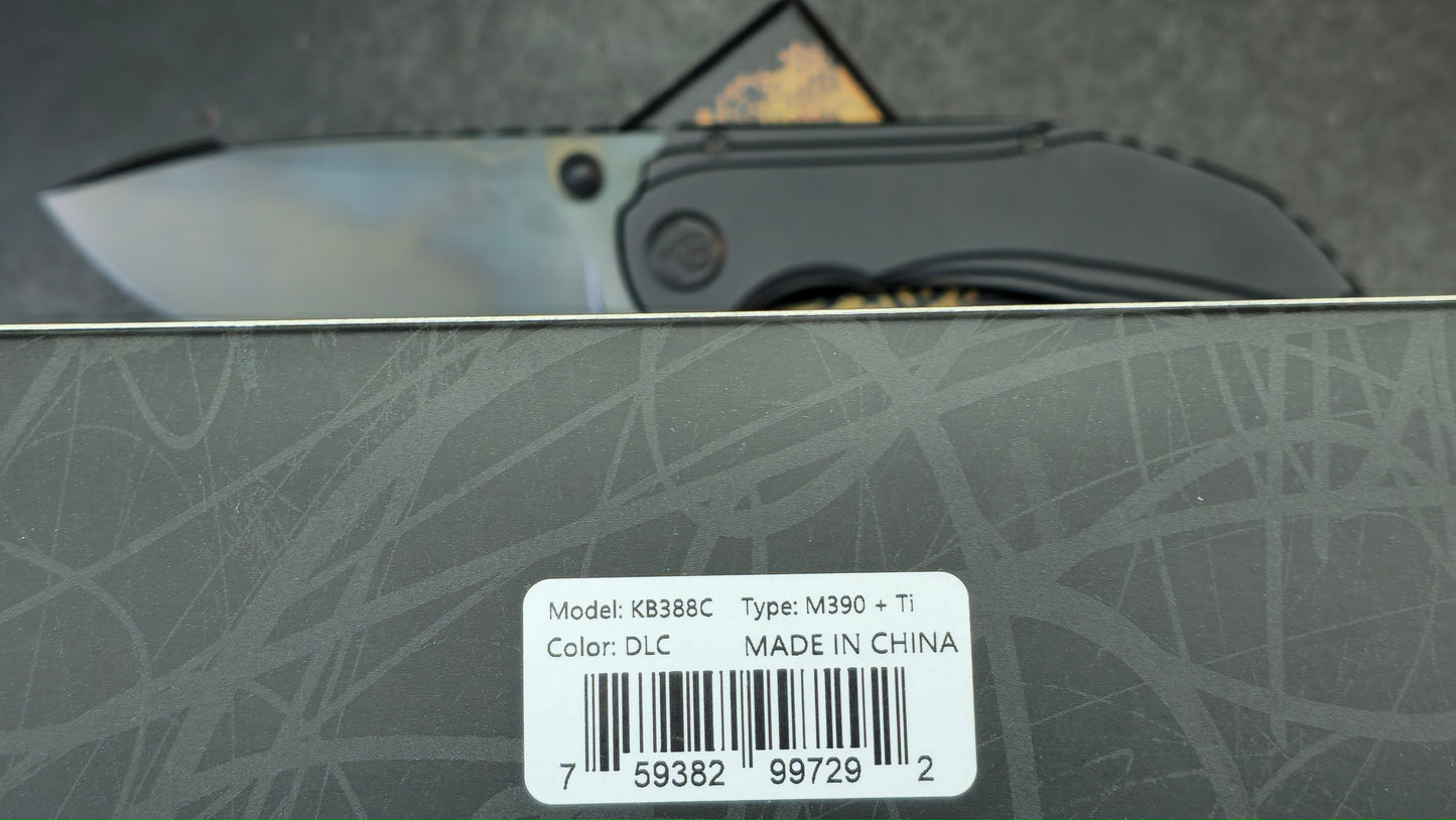 Kubey Snorri Framelock Black PVD Titanium Handle Black DLC M390 Blade