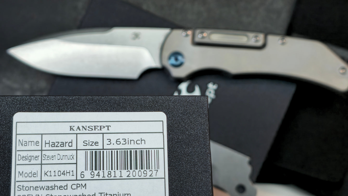 Kansept Hazard Stonewash Titanium Handle (includes practice blade) S45VN (Discount in Cart)