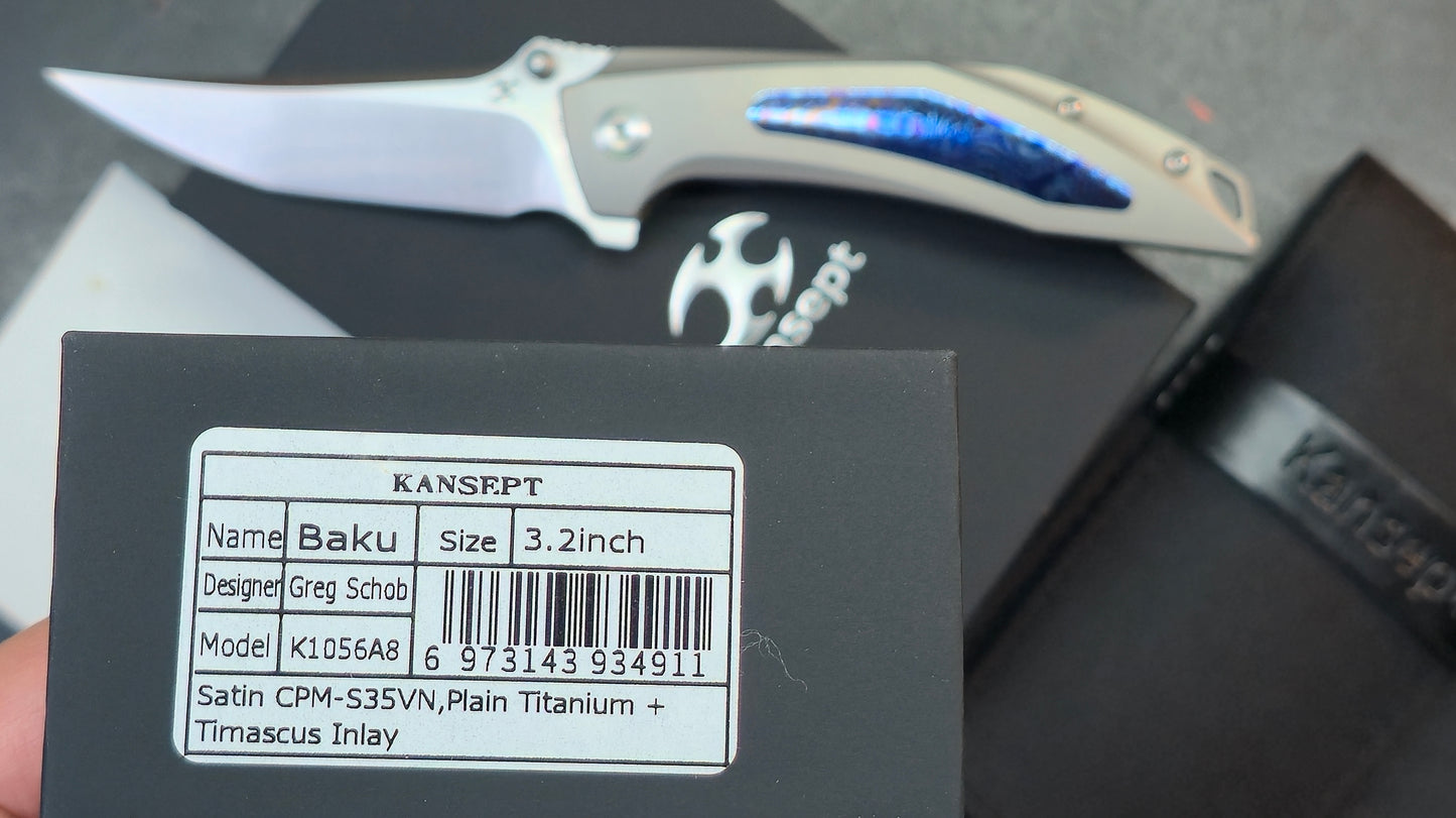 Kansept Knives Baku Titanium Handles with Timascus Inlay 3.2" CPM-S35VN (DISCOUNT IN CART)