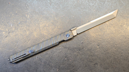 Kubey Prism Folding Knife Flame Titanium Handle 14C28N (DISCOUNT IN CART)