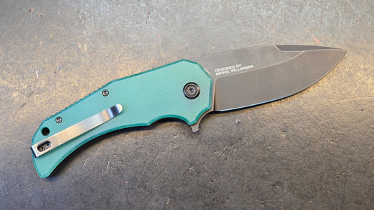 Kubey Bravo One Folding Knife Jade (DYED HUNTER GREEN) G10 Handle AUS-10