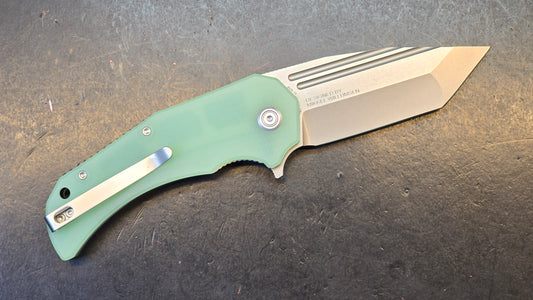 Kubey Bravo One Folding Knife Jade G10 Handle AUS-10