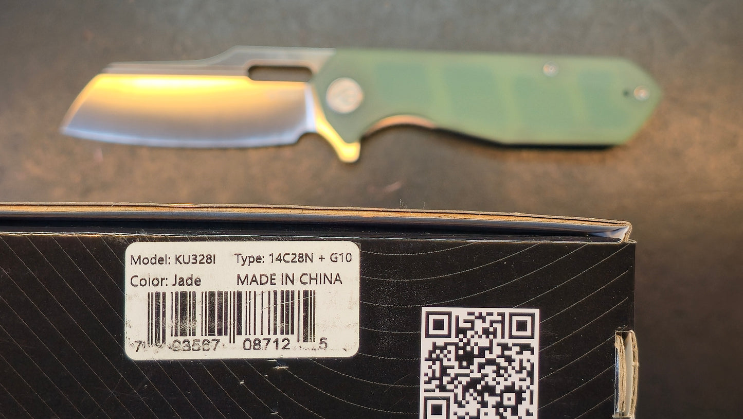 Kubey Atlas Liner Lock Folding Knife Jade G10 Handle 14C28N