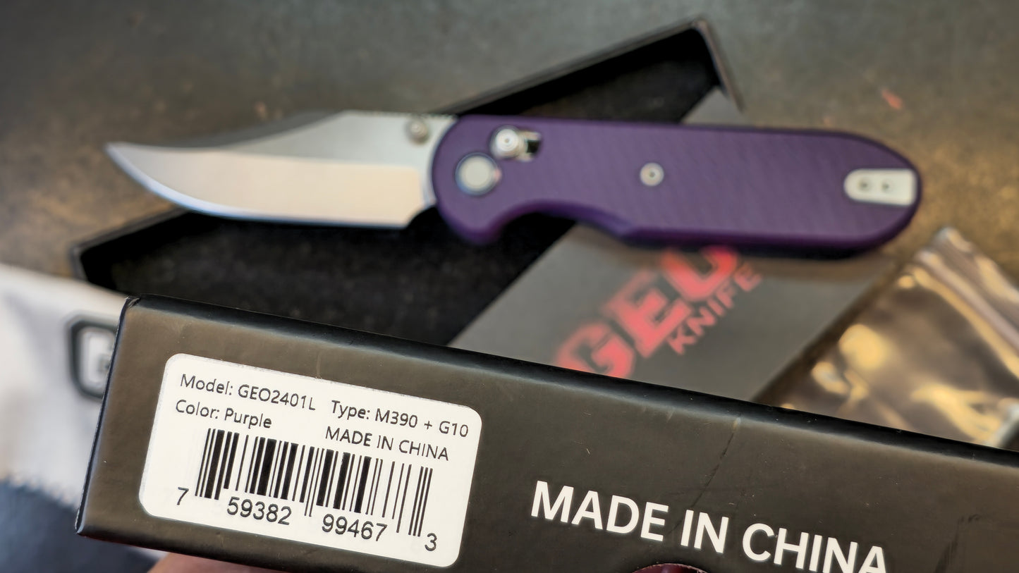 Geo Ethereal Cutter Purple G10 Handle M390 Clip Point
