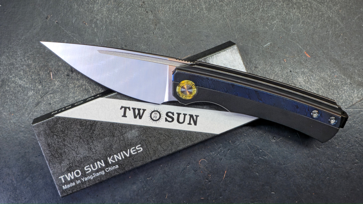 TwoSun TS494 Titanium & Timascus Handle YJ01-V1 Steel