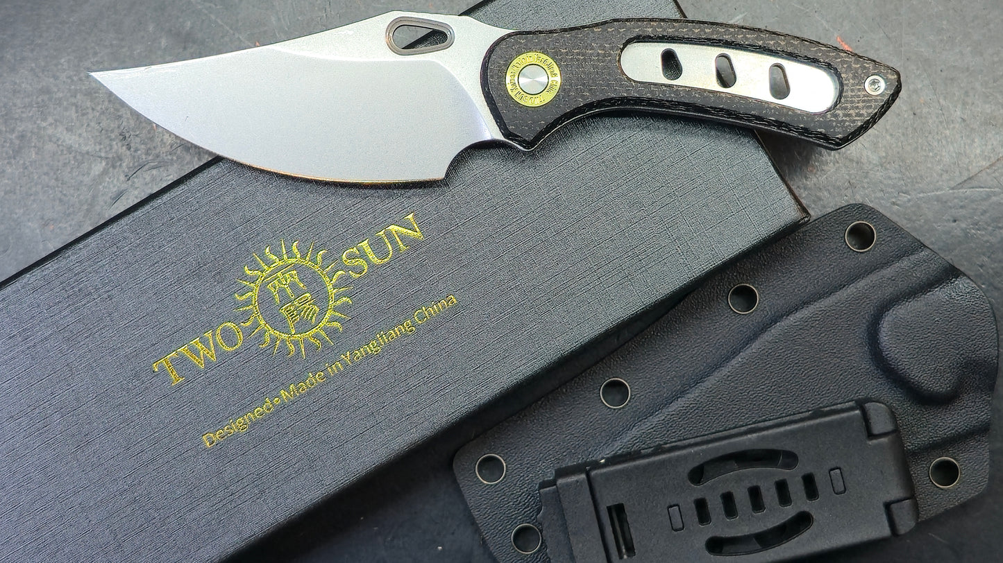 TwoSun TS536 Fixed Blade Black Micarta Handle D2 Stonewash