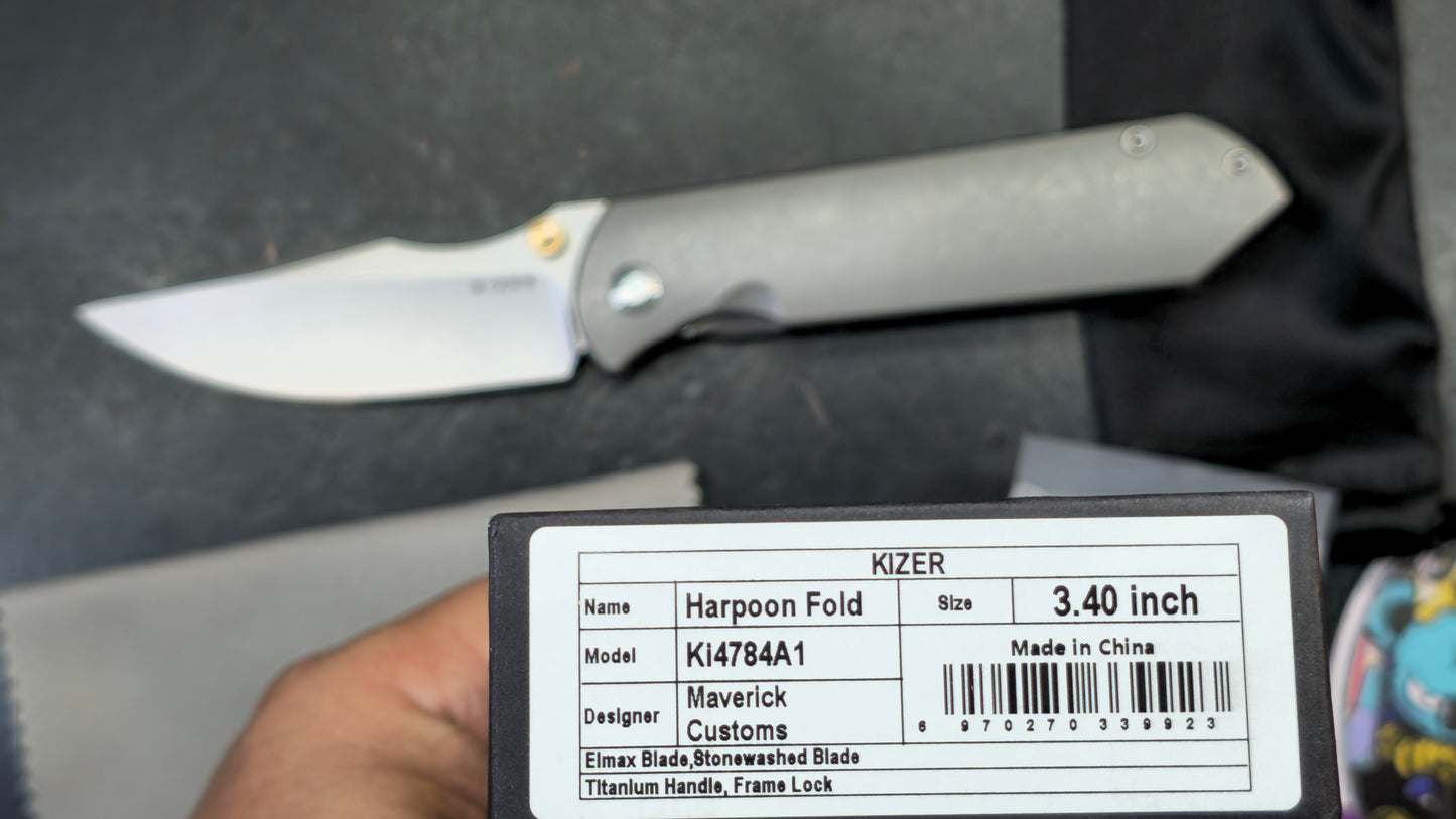 Kizer Harpoon Fold Gray Titanium Handle Elmax Steel (DISCOUNT IN CART)