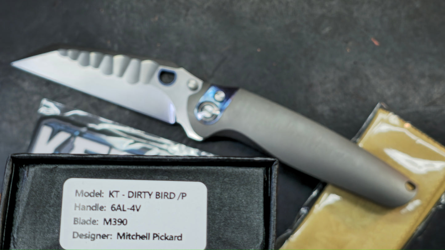 Ketuo Knives Dirty Bird P Button Liner Lock Zircuti & Titanium Gray Handle M390