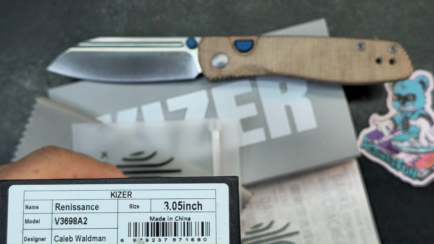 Kizer Renissance Folding Knife Brown Norplex UltreX Micarta Handle N690