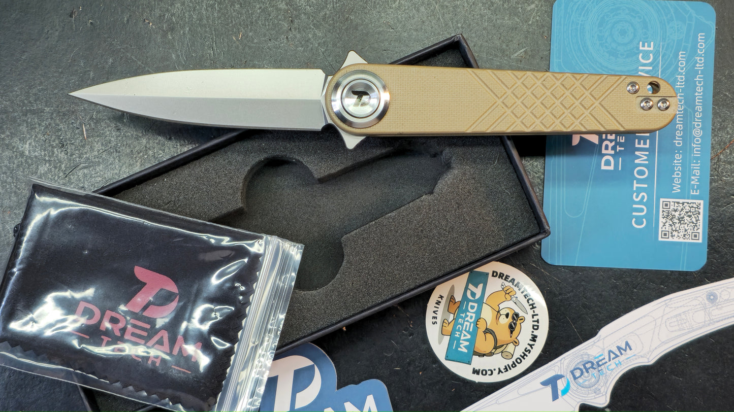DREAMTECH Knives D4052 Blue/Tan G10 Handle 14C28N Blade