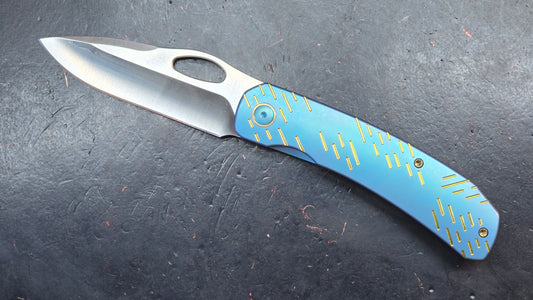 WEKNIFE Inmate Gray/Blue Raindrop Titanium Handle 20CV
