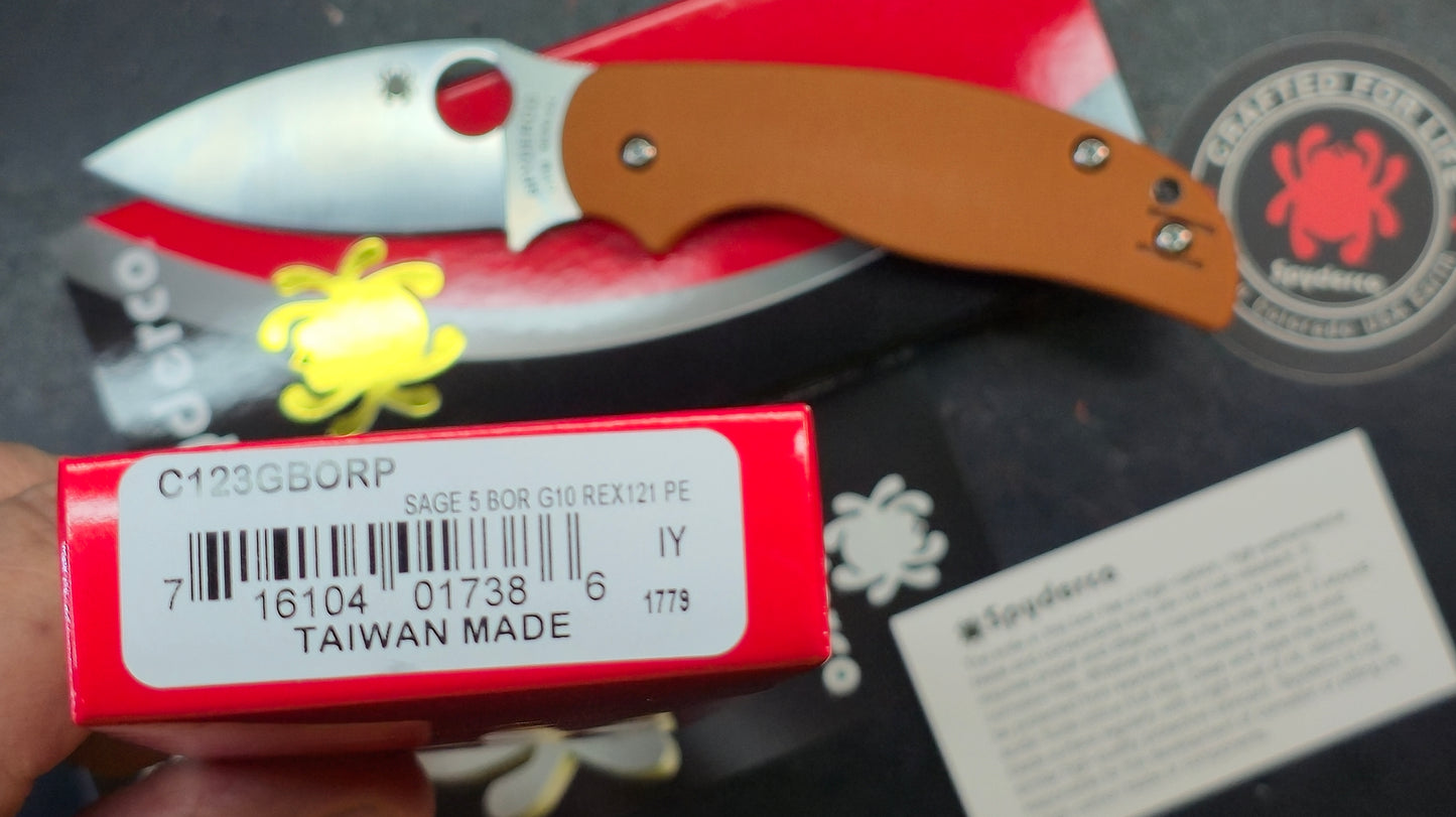 Spyderco Sage 5 Burnt Orange G10 Handle CPM REX 121