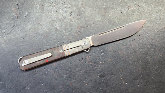 Karbon Flatline KARB115 Titanium with Red Carbon Fiber 154CM