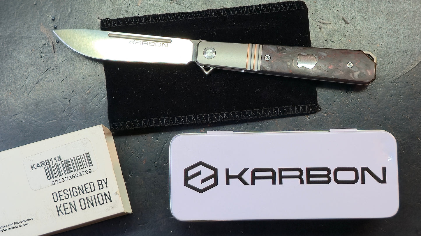 Karbon Flatline KARB115 Titanium with Red Carbon Fiber 154CM
