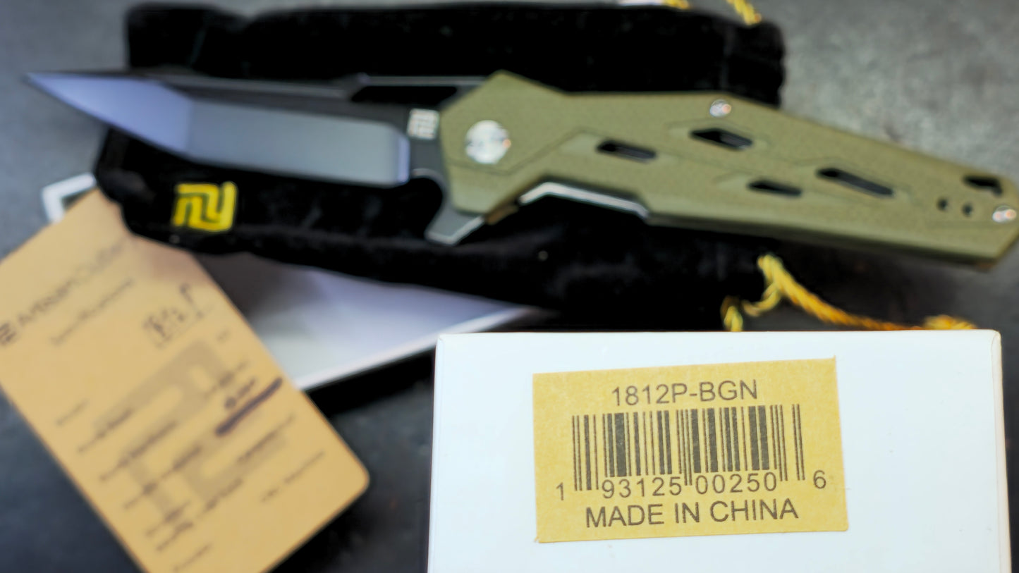 Artisan Cutlery Interceptor Green G10 Handle Black D2