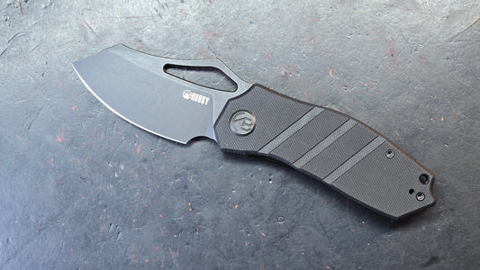 Kubey Folding Knife Black G10 Handle Satin or Black Stonewash D2