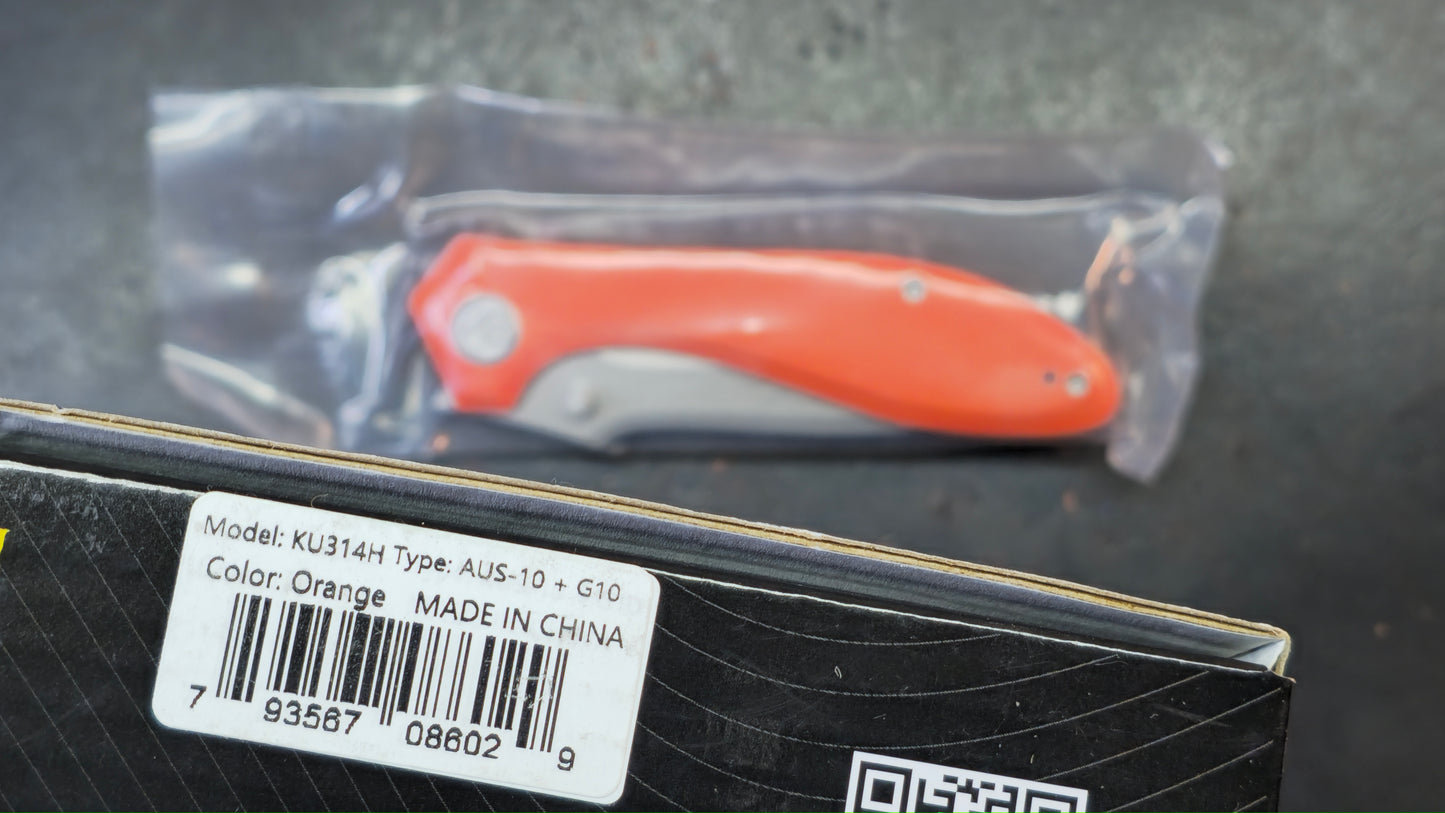 Kubey Ruckus Linerlock Orange or Jade G-10 Handle Aus-10 Blade