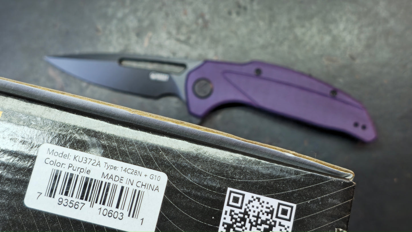 Kubey Nautilus Folding Knife Purple G10 Handle 14C28N Blade
