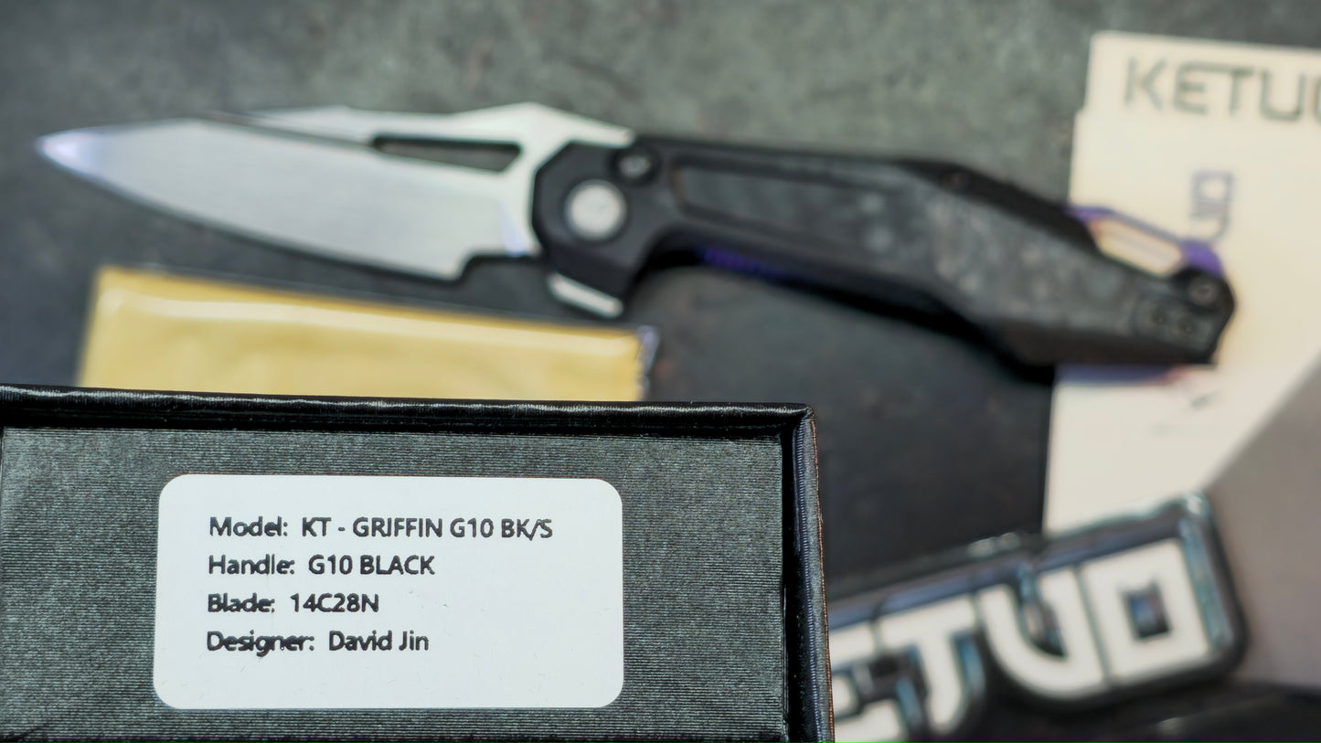 Ketuo Griffin Black G10 w/ Carbon Fiber Handle & Purple Accents 14c28n Blade