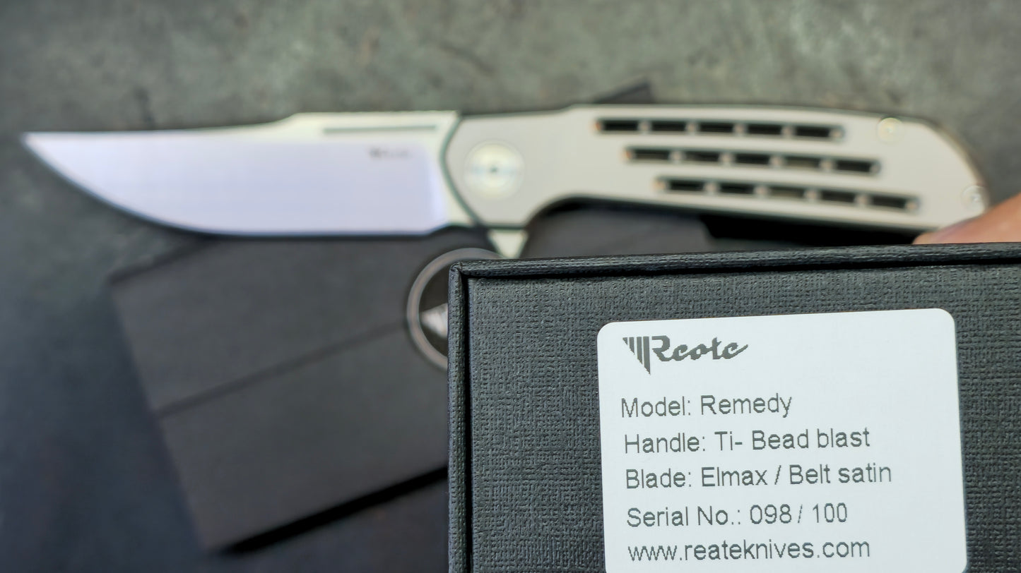 Reate Remedy Beadblast Titanium Handle Elmax Blade