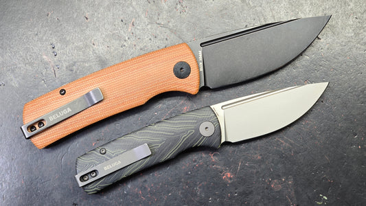 Petrified Fish (Beluga Micarta/K110) & (Mini Beluga Gmascus/14C28N) TWO KNIVES