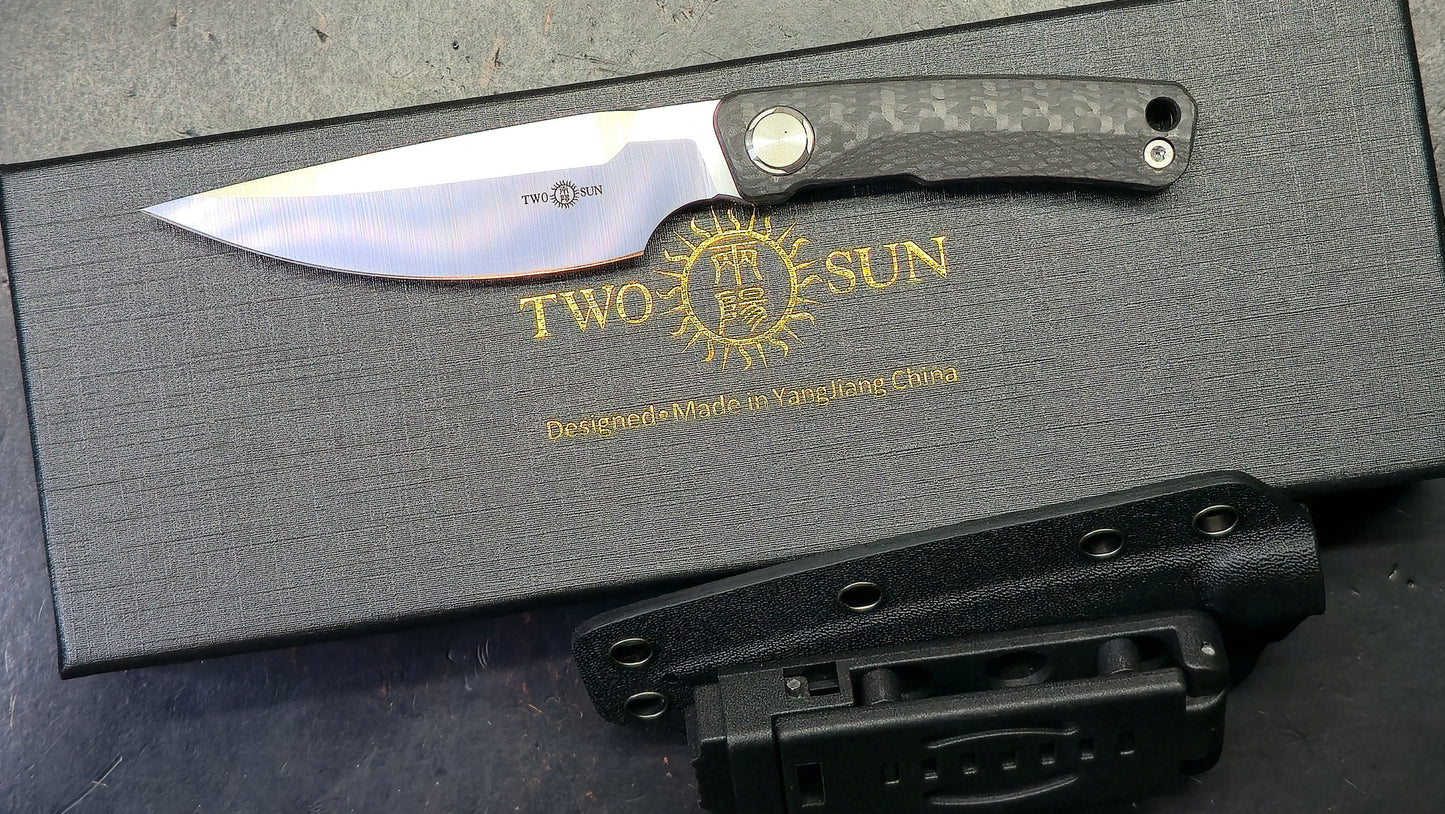 TwoSun TS540 Mini Fixed Blade Carbon Fiber Handle M390 Blade