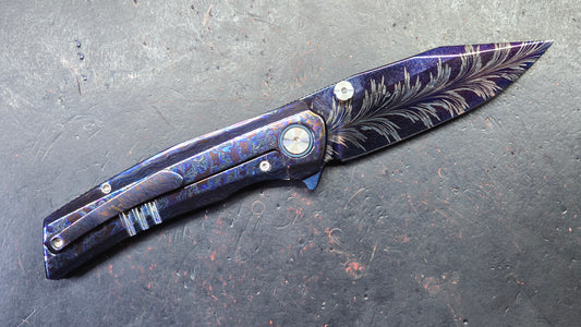 SixLeaf SL-106-Zircuti Zirconium Damascus Handle Damascus Blade