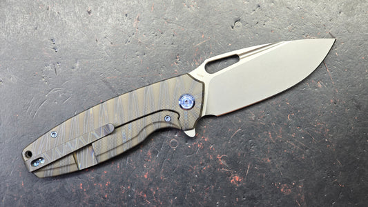 Kubey Tityus Stripe Titanium Handle 14c28n Blade
