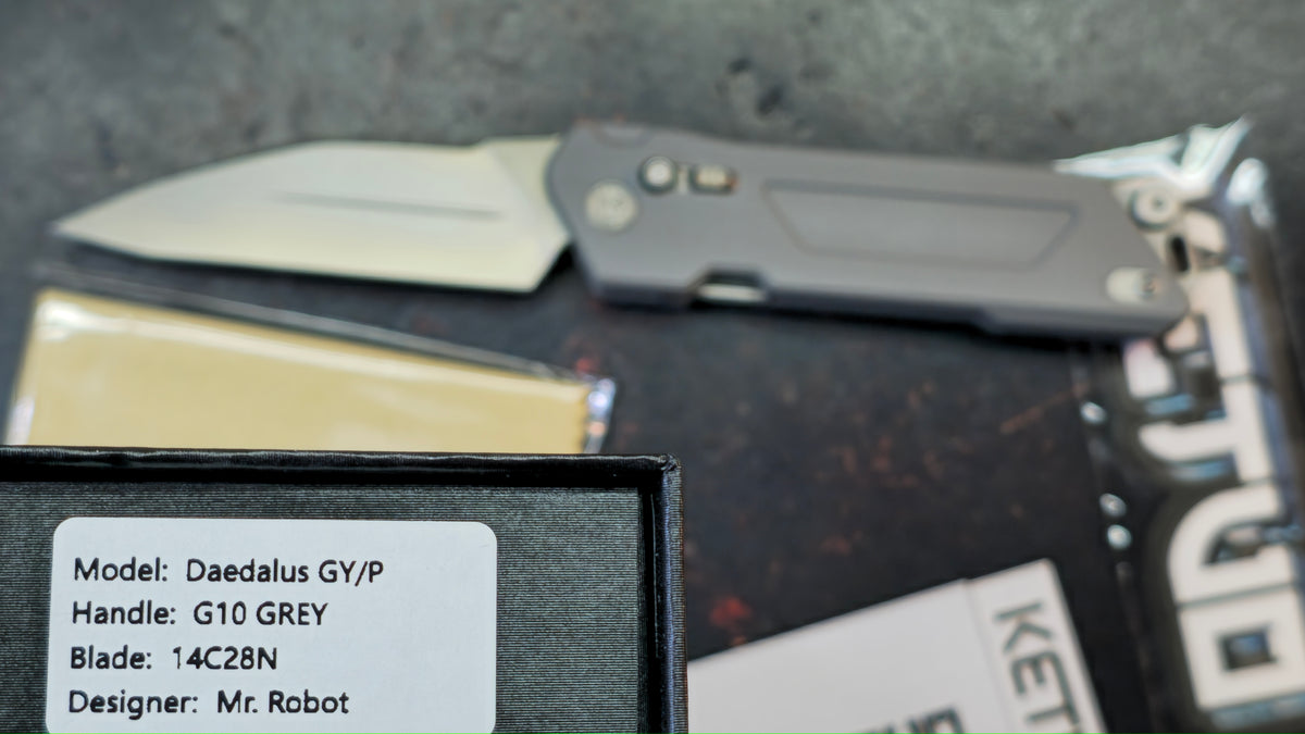 Ketuo Daedalus Button Liner Lock Gray G10 Handle 14C28N Blade