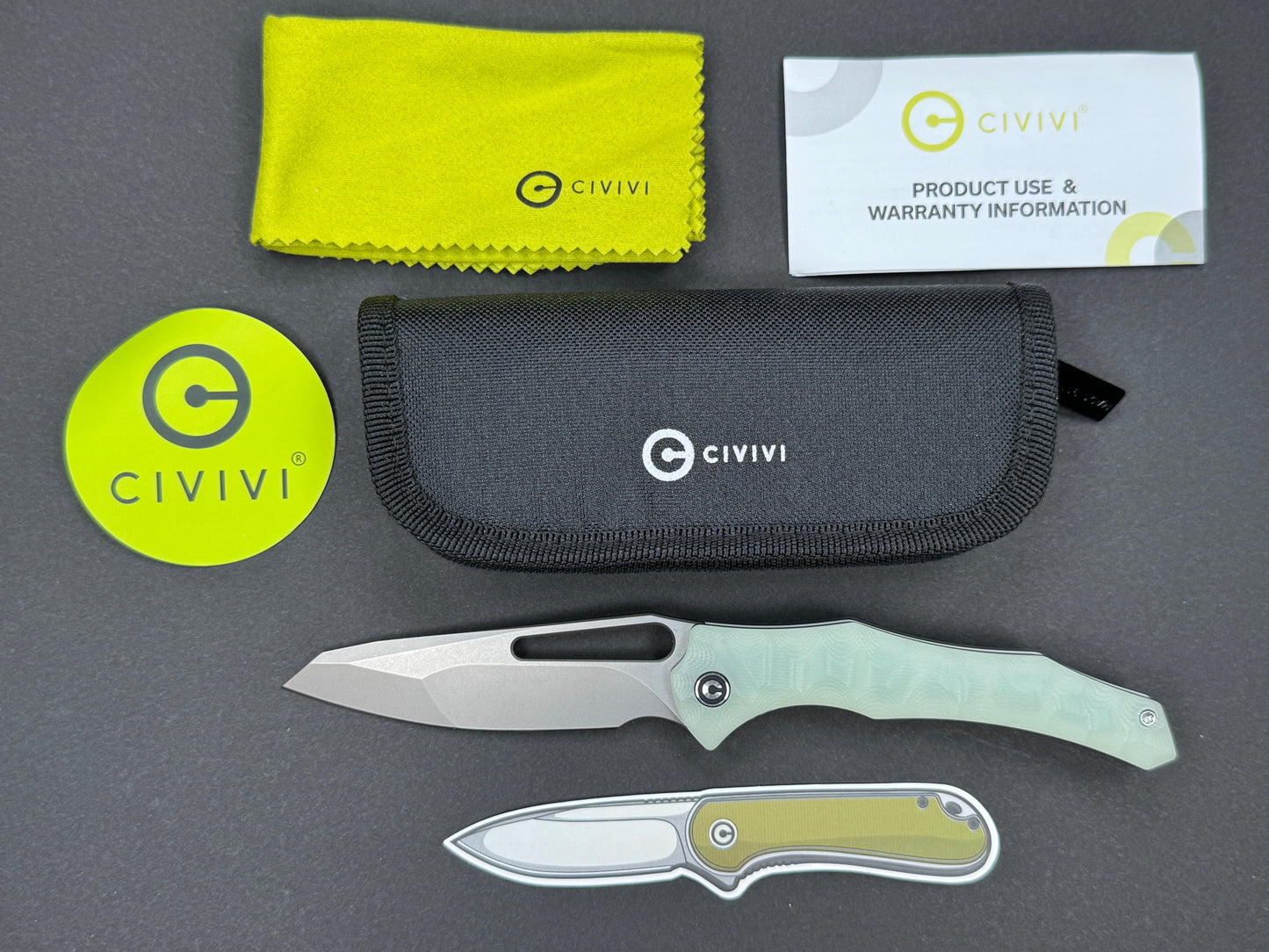 CIVIVI Spiny Dogfish (C22006-2) Folding, Liner Lock , 14C28N, Satin, Wharncliff, Plain Edge, Flat Grind, Handle: G10/Jade, (NEW - OPEN BOX)