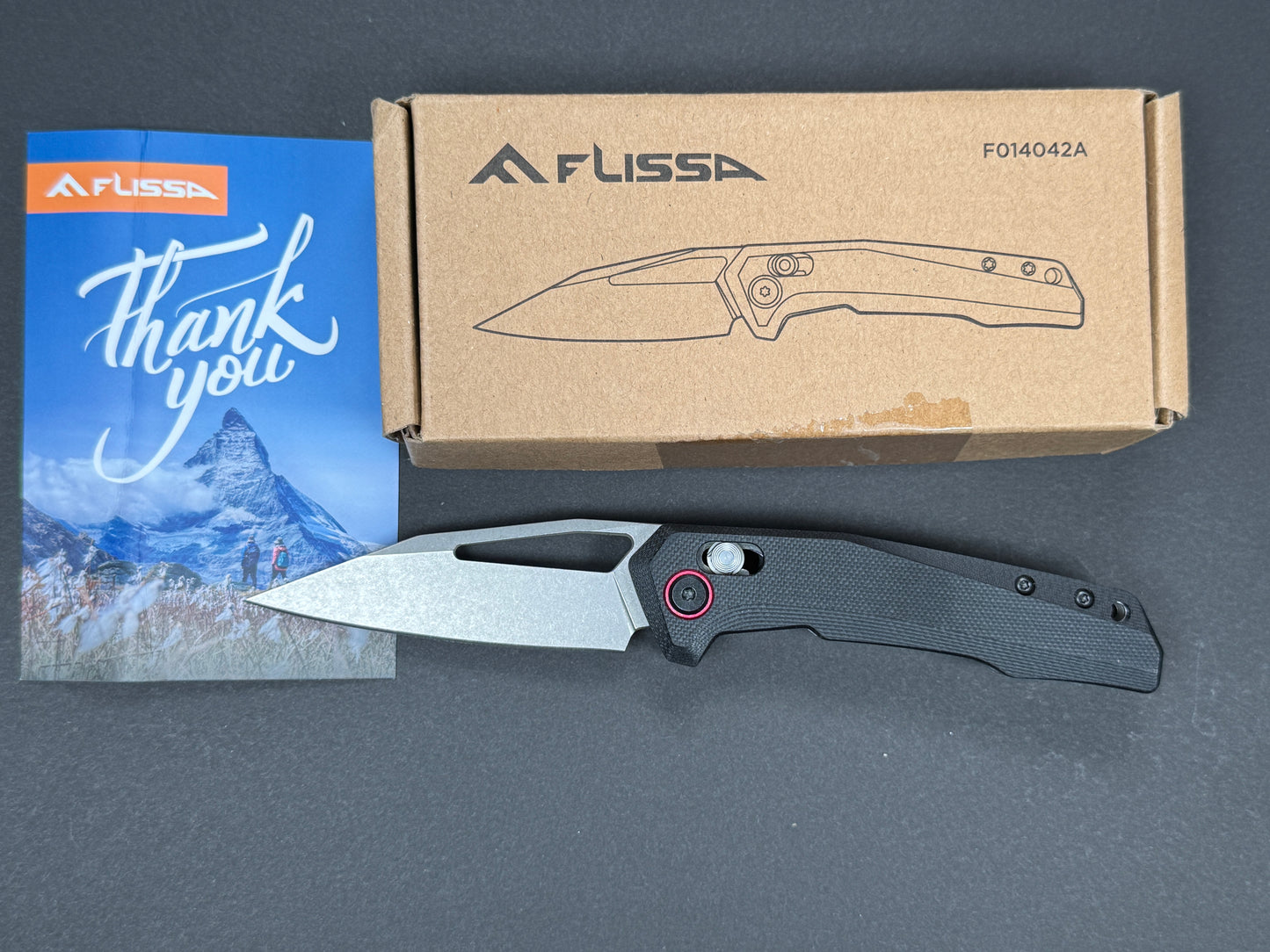 FLISSA F014042A Folding, Cross Lock Lock , 7CR17MOV, Stonewash, Spear Point, Plain Edge, Flat Grind, Handle: Aluminum /Black, (NEW - OPEN BOX)